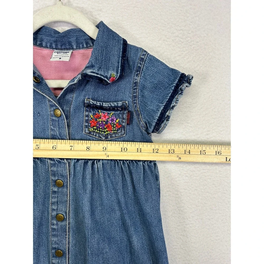 Cottagecore Floral‎ OshKosh Kids 5 Denim Embroidered Ruffle Button Front Dress